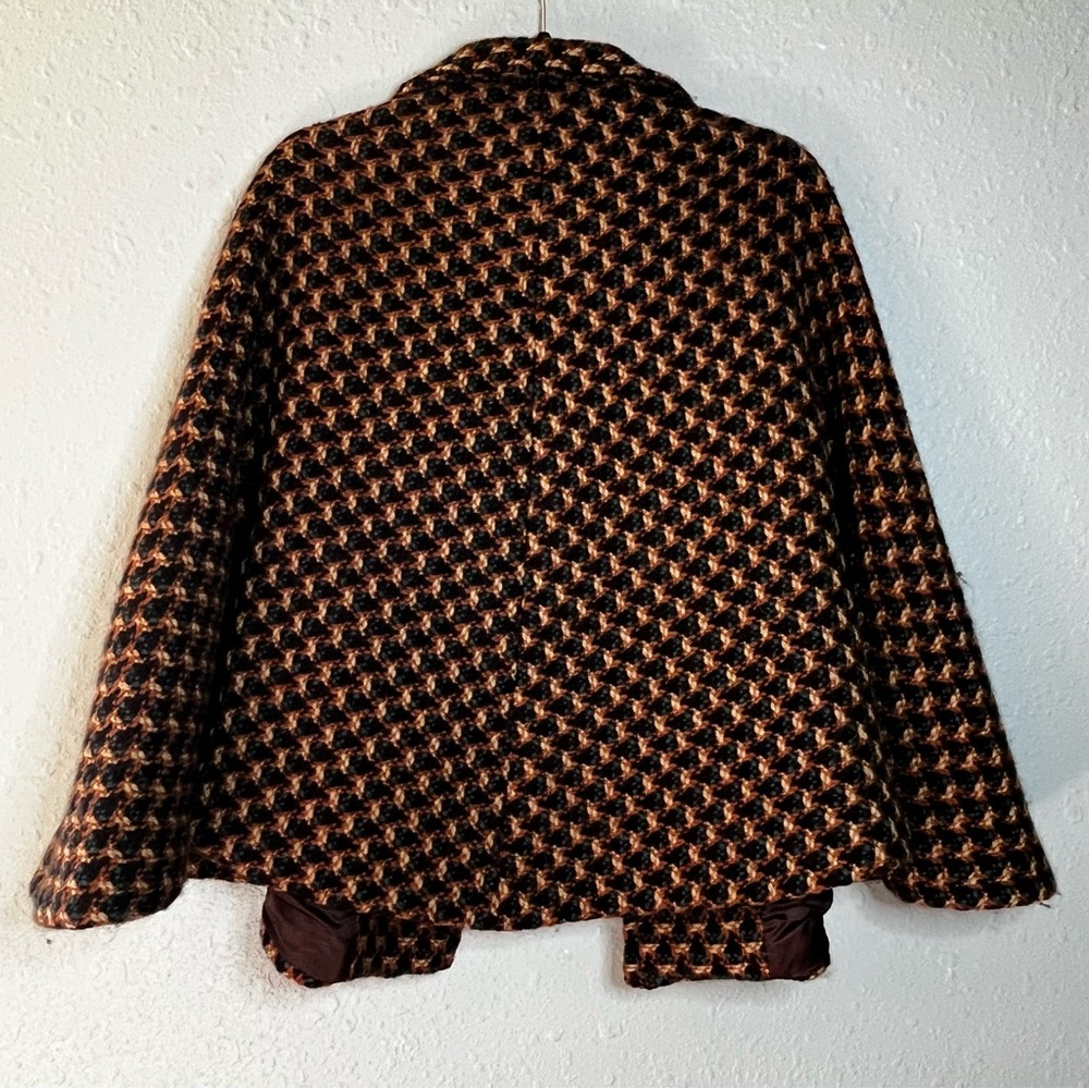 Zara Wool Cape Jacket |Textured Brown Black Teal Gold Statement Coat M - Picture 4 of 10